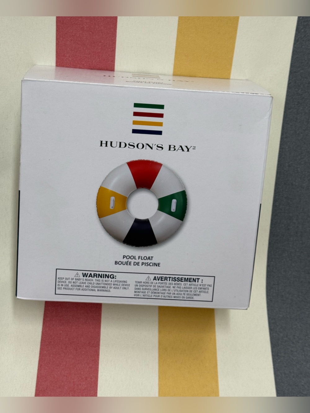 Hudson’s Bay Stripes Pool Float with Handles, Multi-Coloured, 42” - BRAND NEW